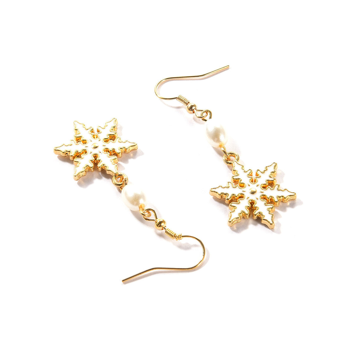 Pearl & Enamel 18K Gold-Plated Snowflake Drop Earrings