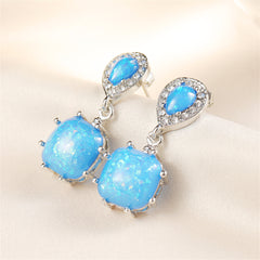 Blue Opal & Cubic Zirconia Drop Earrings