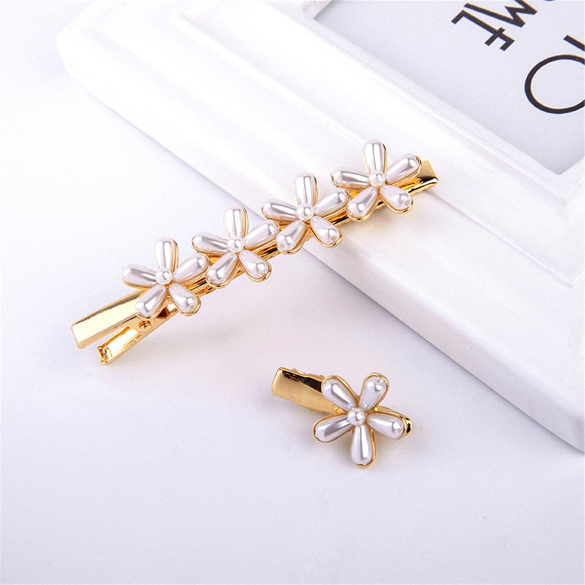 Pearl & 18K Gold-Plated Flower Hair Clip Set