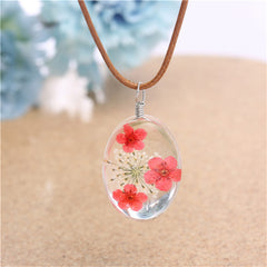 Red Peach Blossom Pendant Necklace