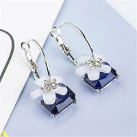 Cubic Zirconia & Blue Crystal Flower Hoop Earrings