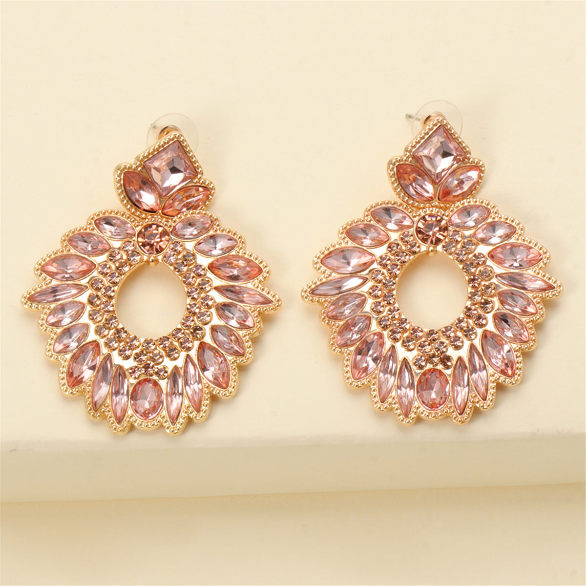Champagne Crystal and Cubic Zirconia Geometric Drop Earrings, drop earrings for women, everyday style, styled look