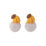 White Pom-Pom & Silver-Plated Banana Stud Earrings