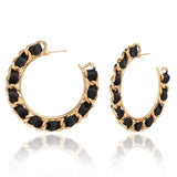 Black Velvet & 18K Gold-Plated Figaro Hoop Earrings