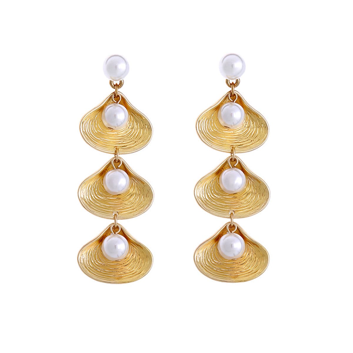 Pearl & 18K Gold-Plated Linking Seashell Drop Earrings