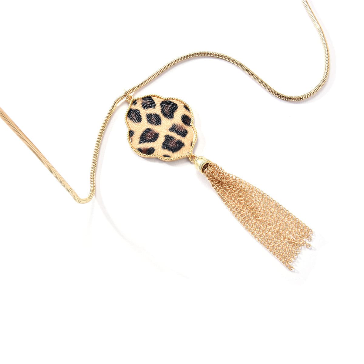 Beige Polyurethan & 18K Gold-Plated Leopard Lattice Tassel Pendant Necklace