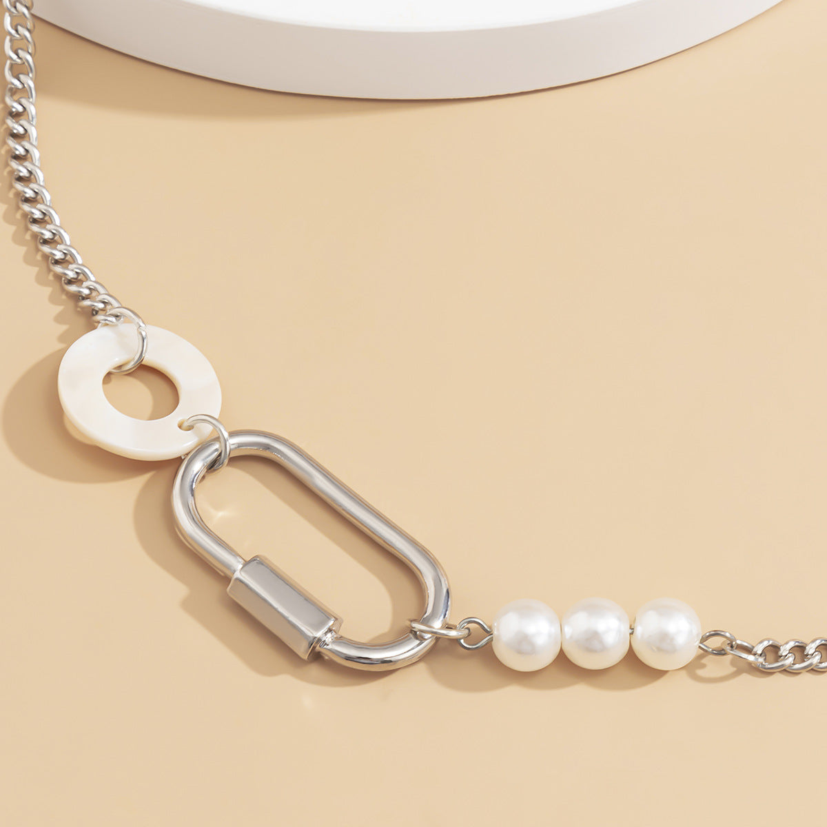 Pearl & Acrylic Silver-Plated Carabiner Choker Necklace