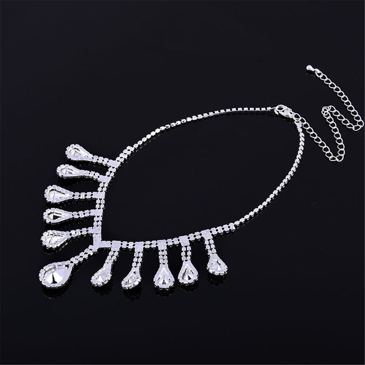 Blue Crystal & Cubic Zirconia Pear Statement Necklace & Drop Earrings