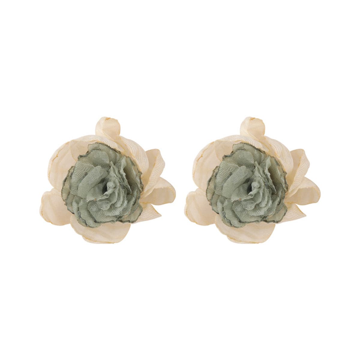 Beige and Green Chiffon Layered Floral Stud Earrings, stud earrings for women, dainty minimalist design, side view