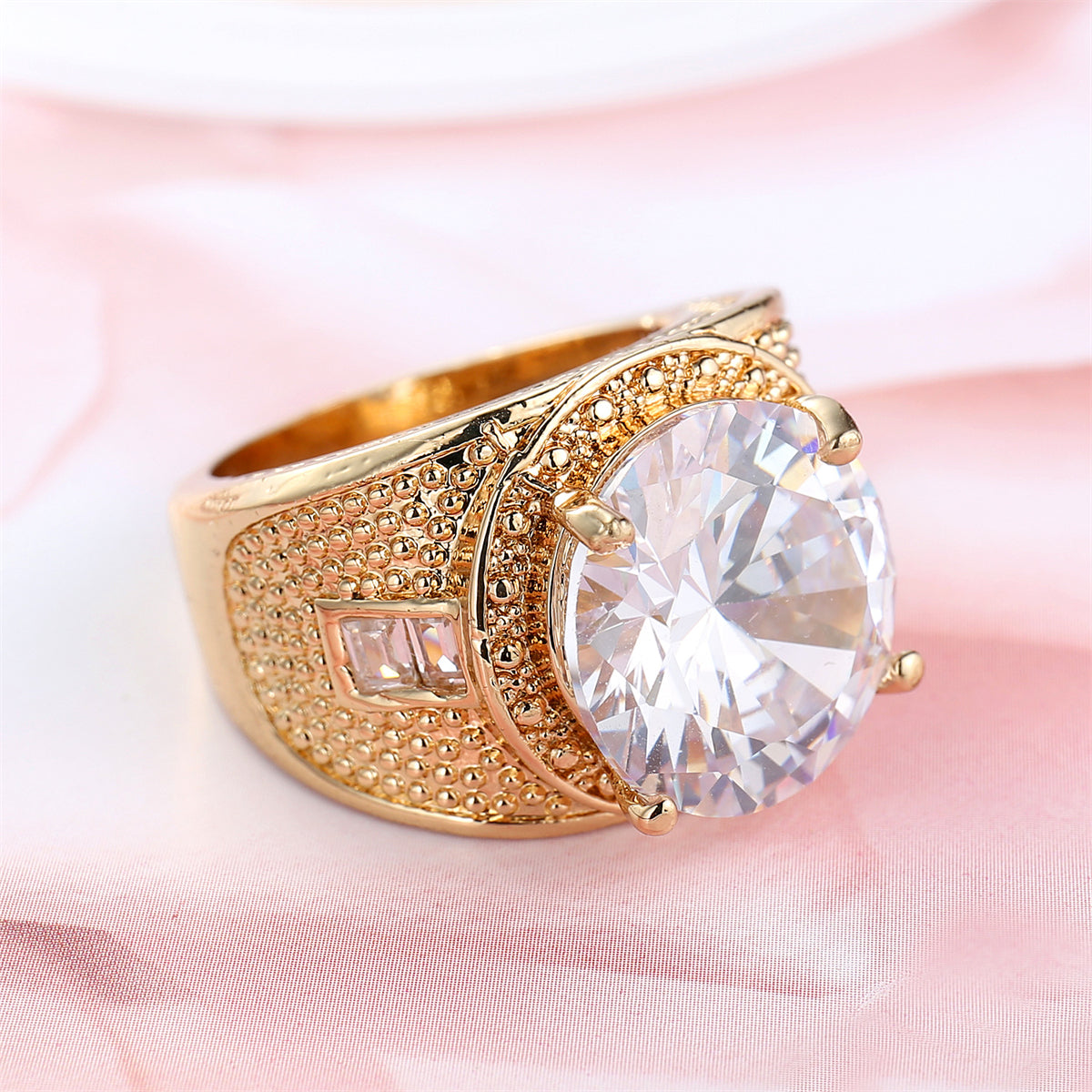 Crystal and 18K Gold-Plated Wide Ring, gold statement rings for women, everyday style, styled look