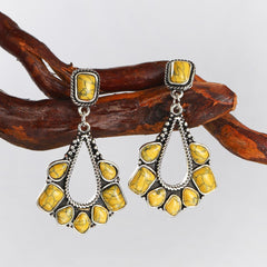 Yellow Marbled Turquoise & Silver-Plated Chandelier Drop Earrings