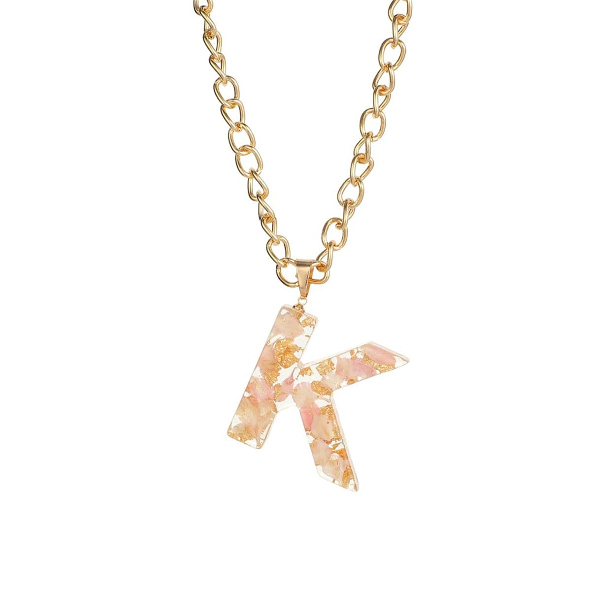 Pink & 18K Gold-Plated Floral Alphabet K Pendant Necklace