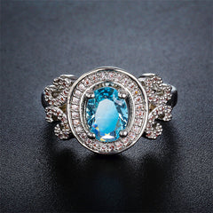 Cubic Zirconia & Sea Blue Crystal Halo Butterfly Ring