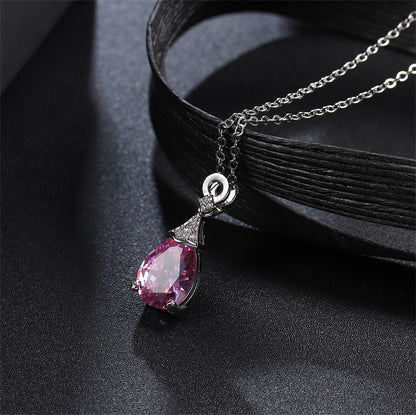 Cubic Zirconia and Pink Crystal Teardrop Pendant Necklace, pendant necklace for women, elegant gift for her, side view