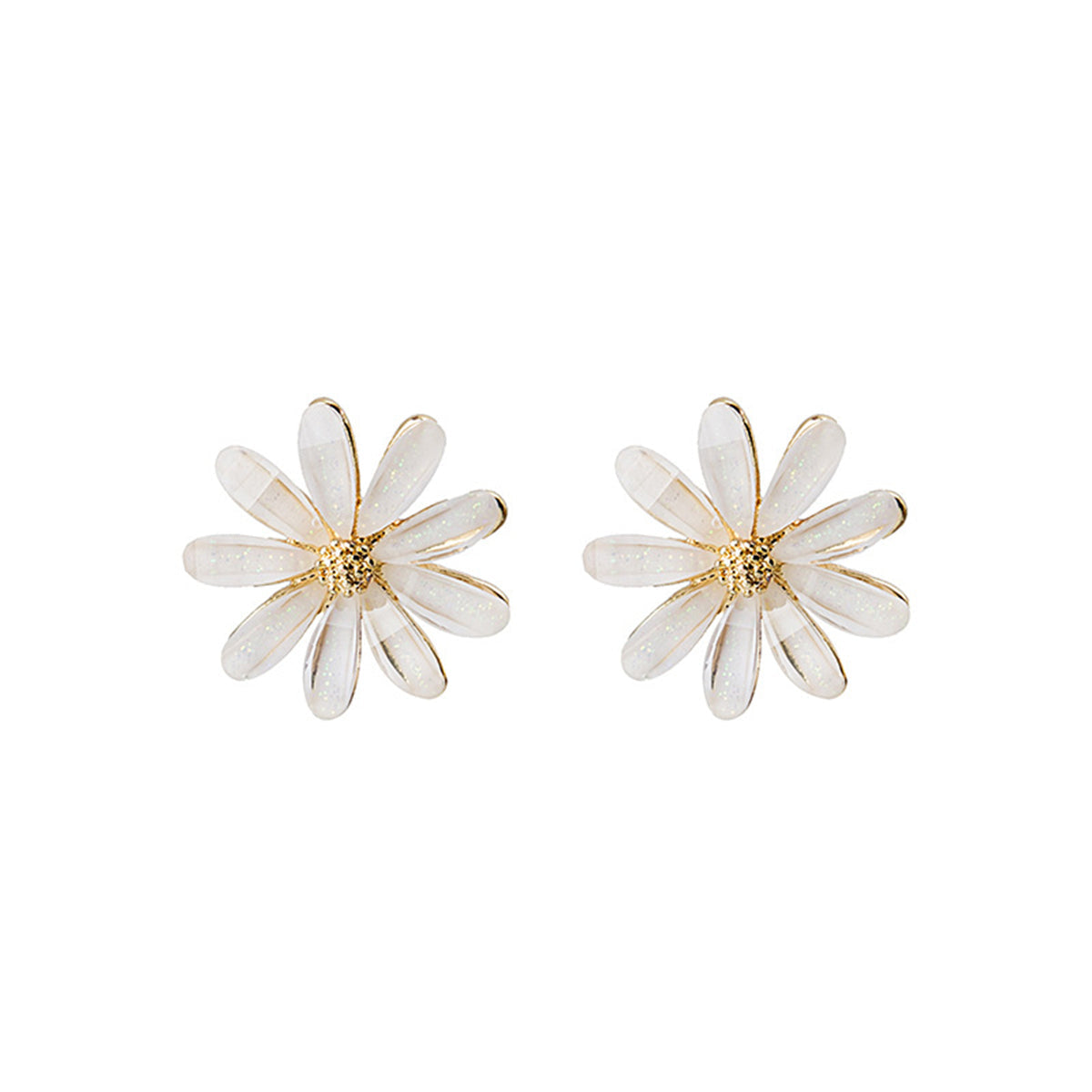 White Acrylic & 18K Gold-Plated Flower Stud Earring