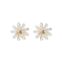 White Acrylic & 18K Gold-Plated Flower Stud Earring