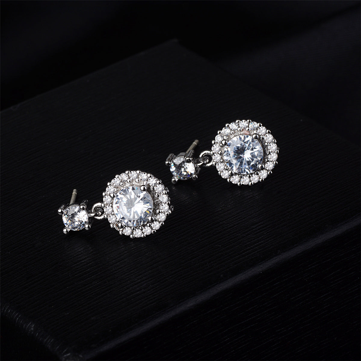 Cubic Zirconia and Silver-Plated Round-Cut Halo Drop Earrings, silver drop earrings for women, lifestyle look