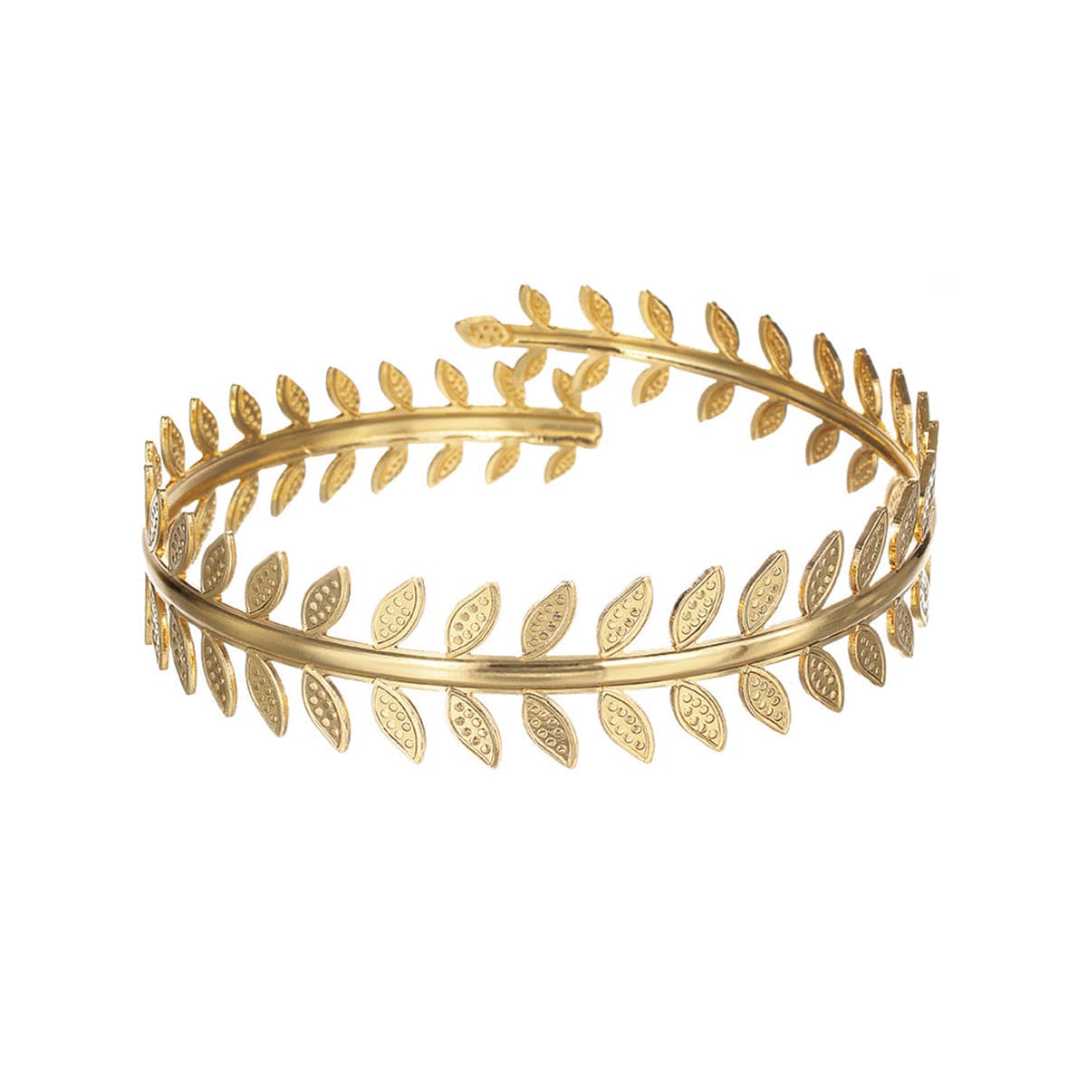 18K Gold-Plated Leaves Bypass Arm Cuff, botanical inspired, side view