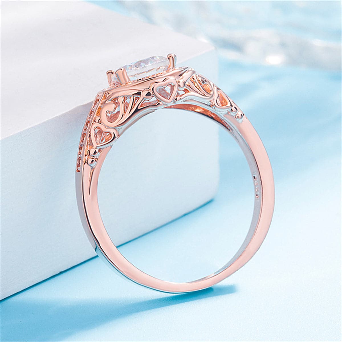 White Round Crystal & 18K Rose Gold-Plated Ring