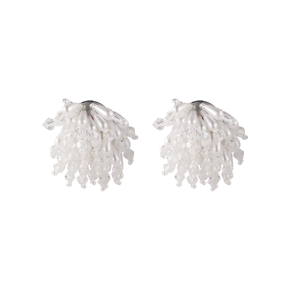 Pearl & Acrylic Silver-Plated Cluster Stud Earrings