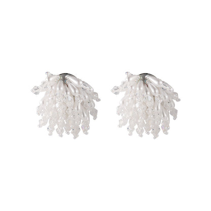 Pearl & Acrylic Silver-Plated Cluster Stud Earrings