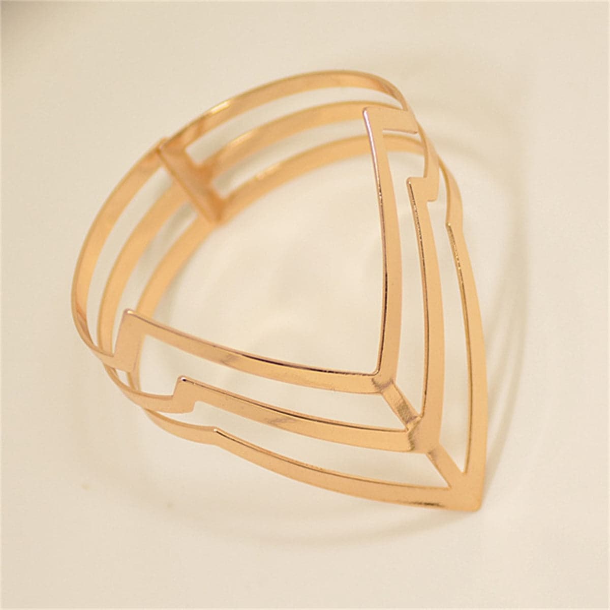 18K Gold-Plated Chevron Sheild Bypass Arm Cuff, dainty minimalist design, detail close-up