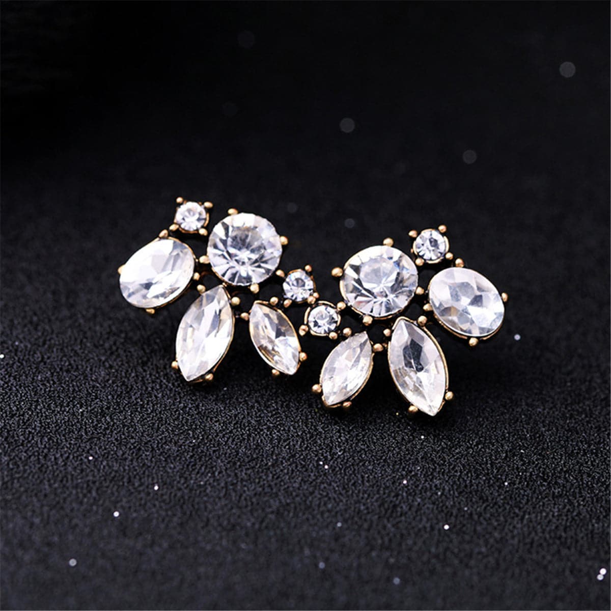 Clear Crystal & 18K Gold-Plated Floral Stud Earrings