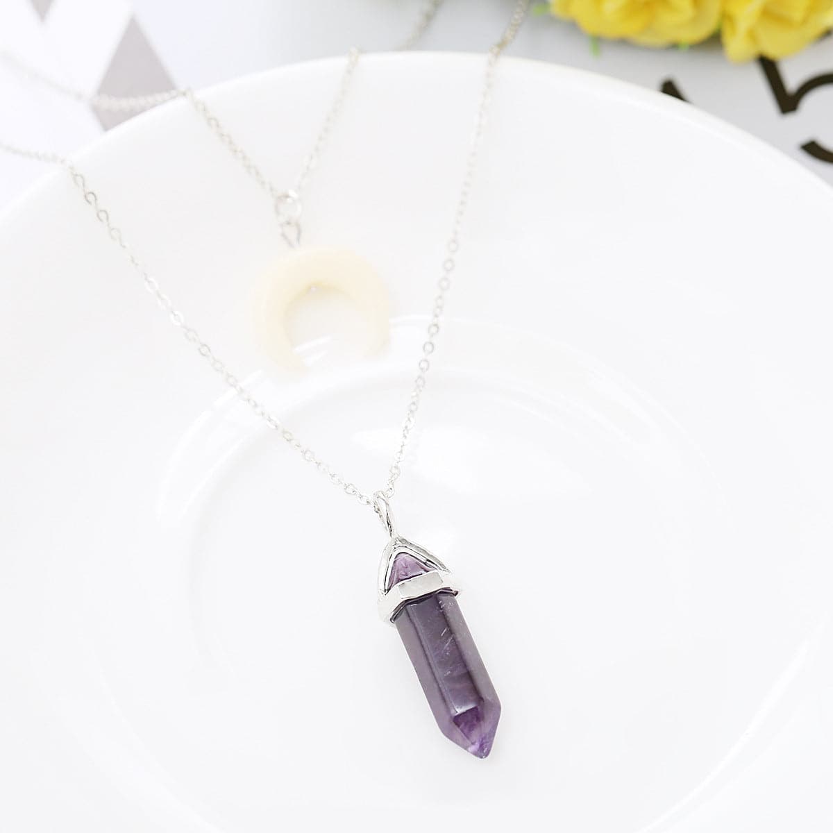 Purple Crystal & Acrylic 18K Gold-Plated Moon Layered Pendant Necklace