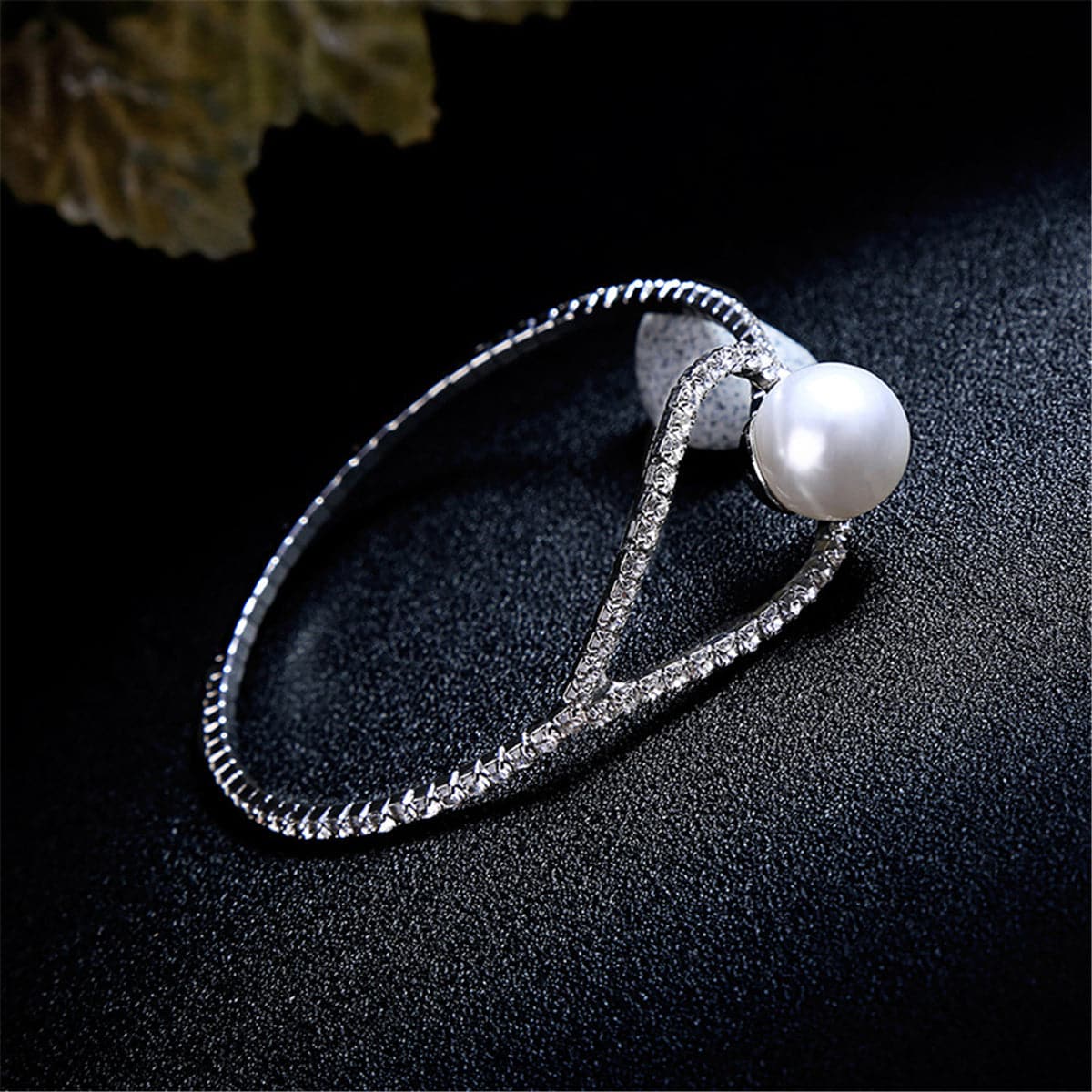 Pearl & Cubic Zirconia Silver-Plated Teardrop Bangle