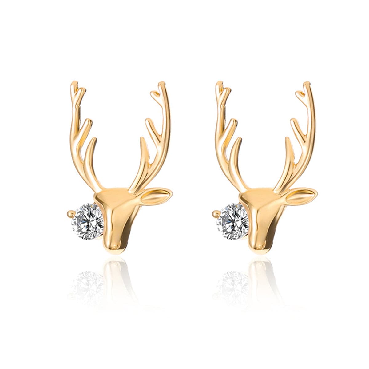 Cubic Zirconia and 18K Gold-Plated Deer Head Stud Earrings, gold stud earrings for women, dainty minimalist design, side view