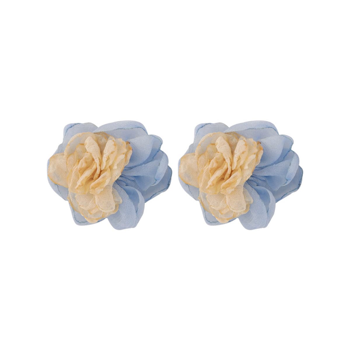 Beige & Blue Chiffon Flower Stud Earrings