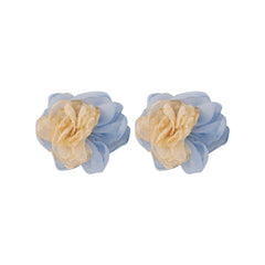 Beige & Blue Chiffon Flower Stud Earrings