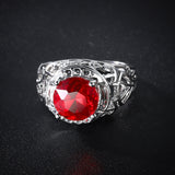 Red Crystal & Silver-Plated Filigree Cocktail Ring