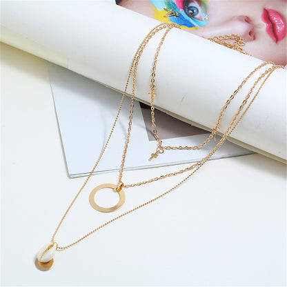 Shell & 18K Gold-Plated Cross Pendant Layered Necklace