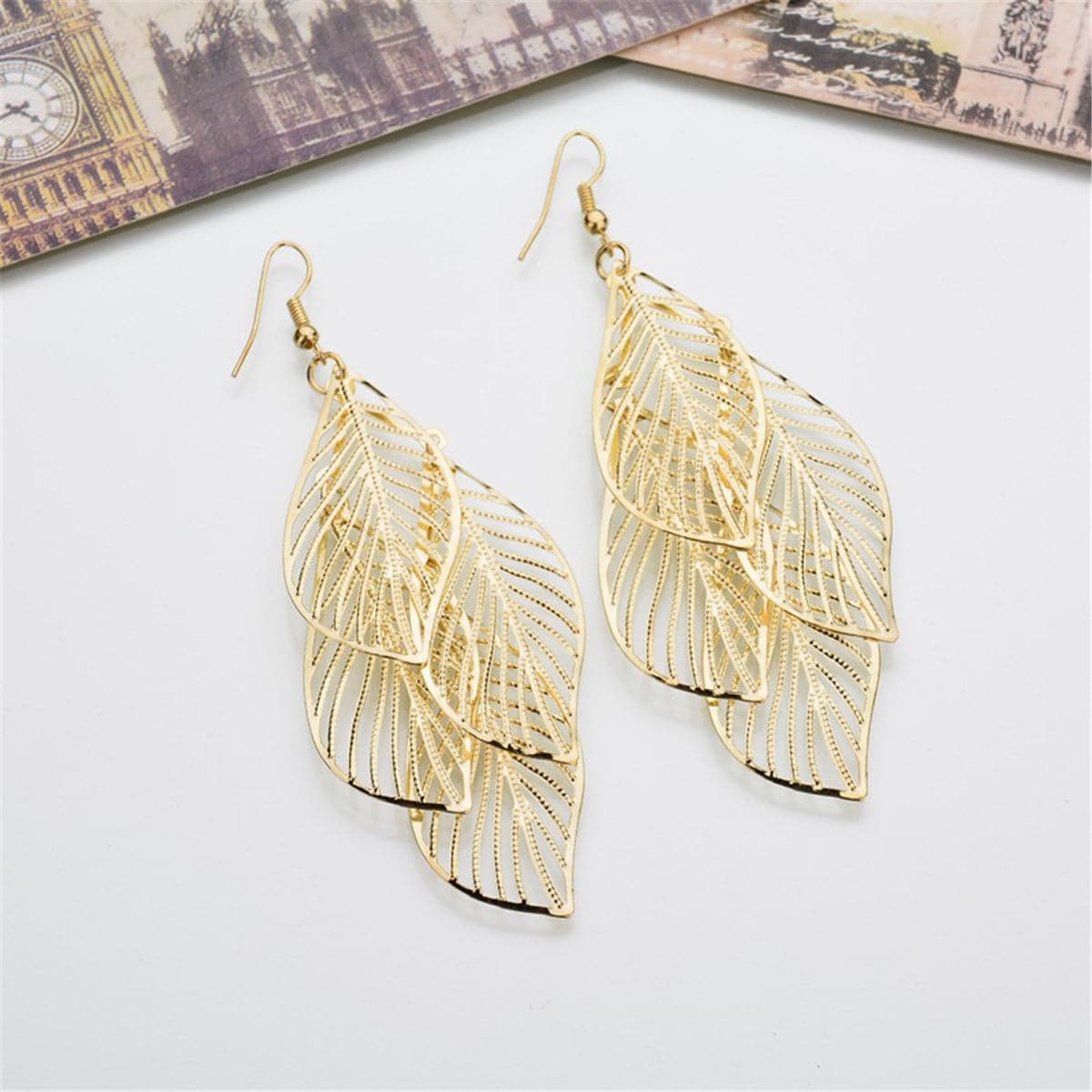 18k Gold-Plated Hollow Leaves Drop Earrings - streetregion