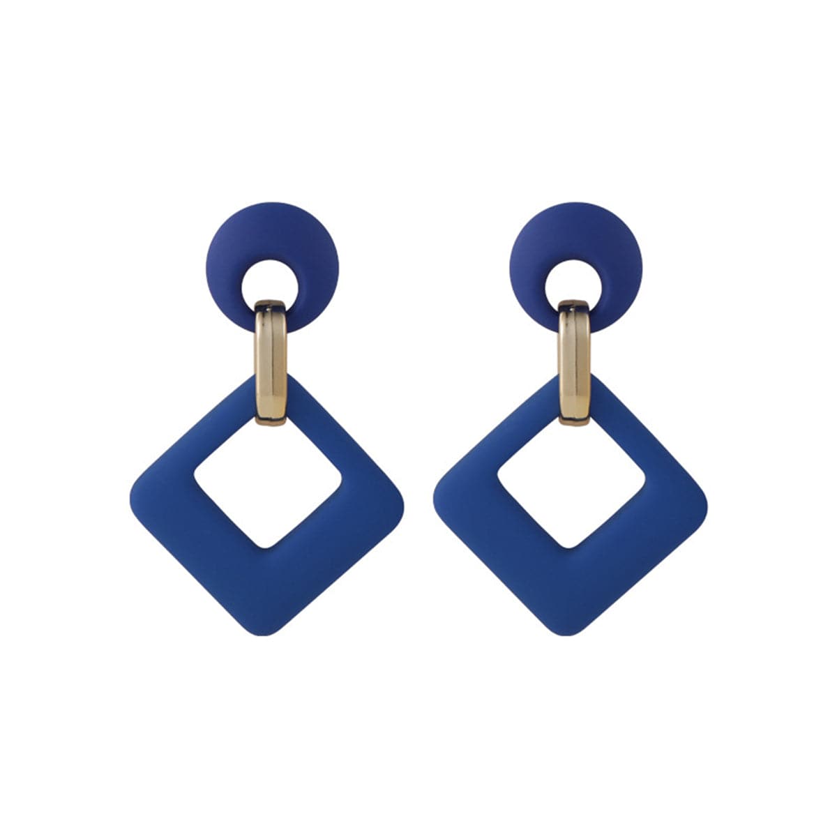 Navy Enamel and 18K Gold-Plated Open Rhombus Drop Earrings, gold drop earrings for women, botanical inspired, front view