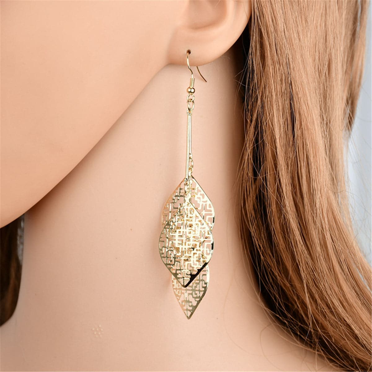 18k Gold-Plated Layered Leaves Drop Earrings - streetregion