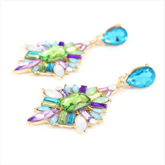 Blue cubic zirconia & 18k Gold-Plated Bezel-Set Cluster Drop Earrings - streetregion