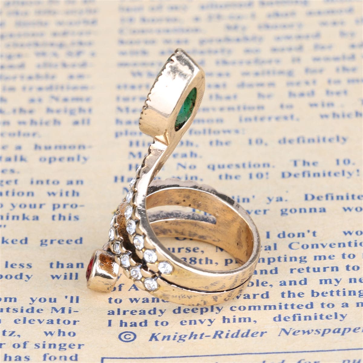 Green Crystal and Cubic Zirconia Snake Band Ring, statement rings for women, dainty minimalist design, lifestyle look
