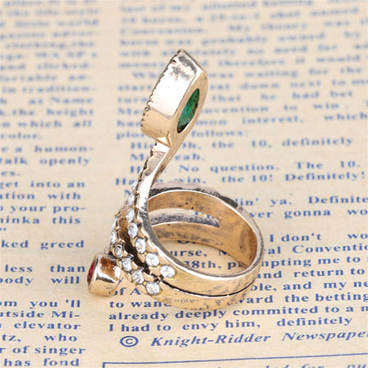 Green Crystal and Cubic Zirconia Snake Band Ring, statement rings for women, dainty minimalist design, lifestyle look