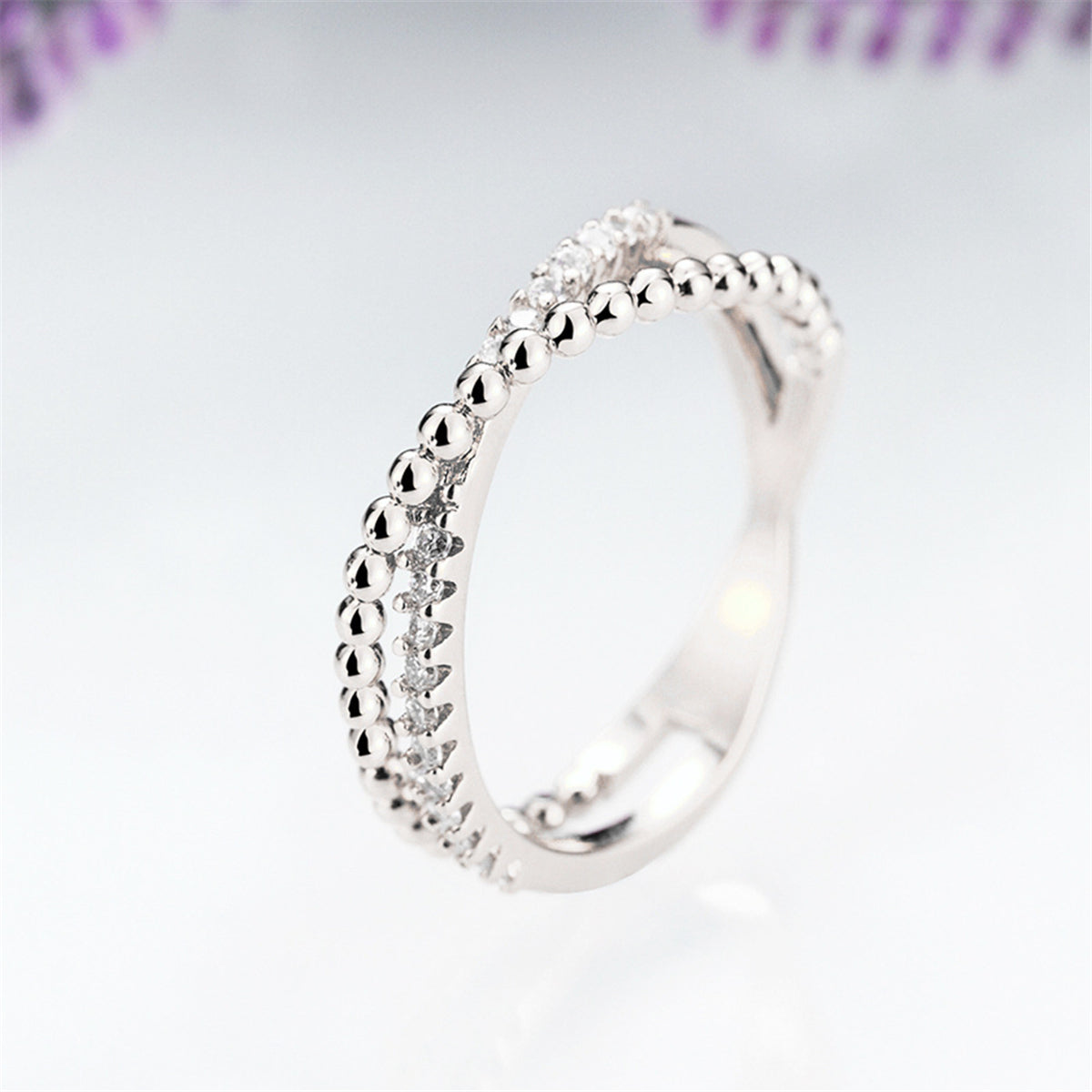 Cubic Zirconia and Silver-Plated Crossed Line Ring, silver statement rings for women, everyday style, lifestyle look