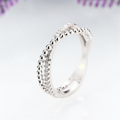Cubic Zirconia and Silver-Plated Crossed Line Ring, silver statement rings for women, everyday style, lifestyle look