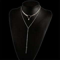 Silver-Plated Disc Star Layered Choker Necklace