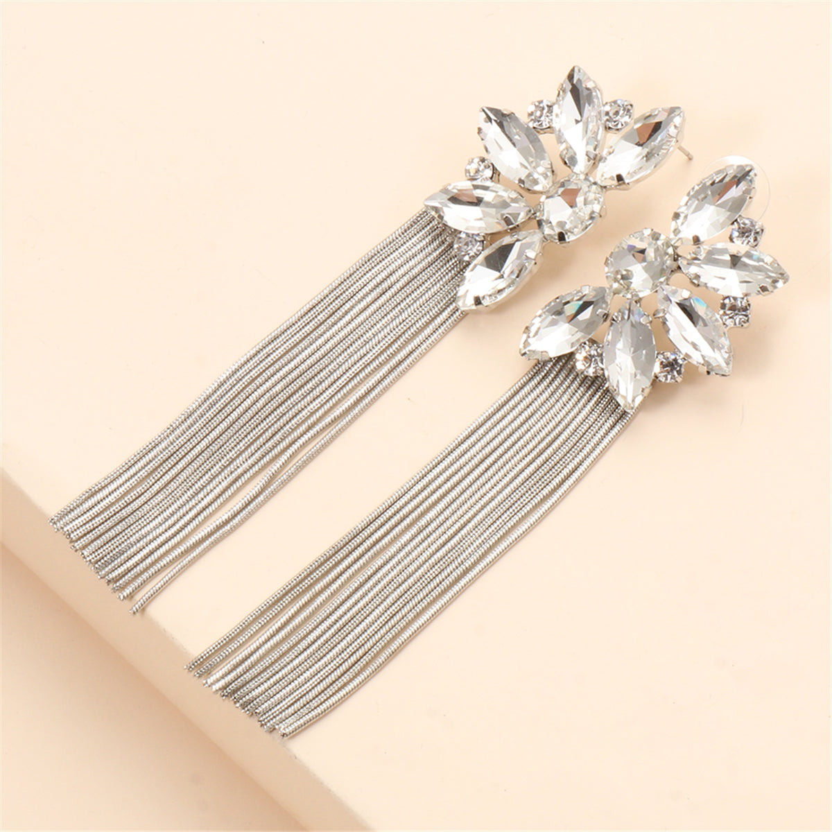 Crystal and Silver-Plated Botany Tassel Drop Earrings, silver drop earrings for women, vintage-inspired design, styled look