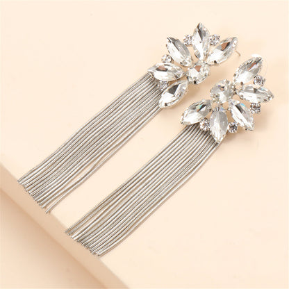 Crystal and Silver-Plated Botany Tassel Drop Earrings, silver drop earrings for women, vintage-inspired design, styled look