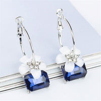 Cubic Zirconia & Blue Crystal Flower Hoop Earrings