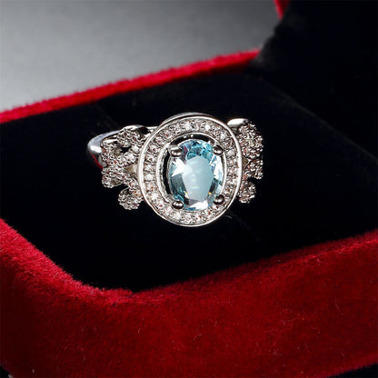 Cubic Zirconia and Sea Blue Crystal Halo Butterfly Ring, statement rings for women, botanical inspired, lifestyle look