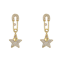 Cubic Zirconia & 18K Gold-Plated Safety Pin Star Drop Earrings