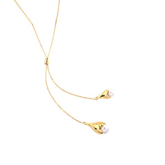 Pearl & 18K Gold-Plated Double Drop Pendant Necklace