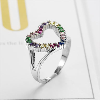 Red Cubic Zirconia and Silver-Plated Open Heart Ring, silver statement rings for women, lifestyle look